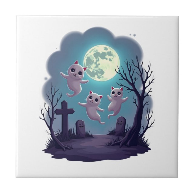 Ghost Cat Parade Ceramic Tile (Front)
