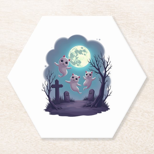 Ghost Cat Parade Paper Coaster (Front)