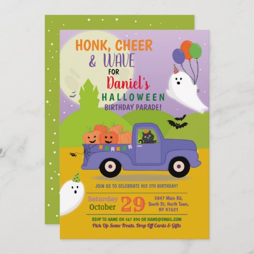 Ghost Cat Party Birthday Parade Drive By Truck Invitation