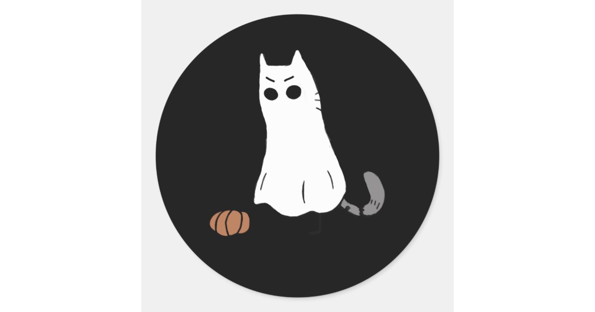 Ghost Cat Pumpkin Halloween Classic Round Sticker | Zazzle