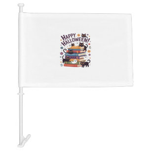 Ghost Cat Reading Books Lover Gifts Halloween Spoo Car Flag