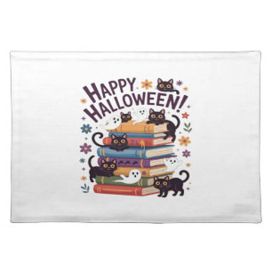 Ghost Cat Reading Books Lover Gifts Halloween Spoo Cloth Placemat