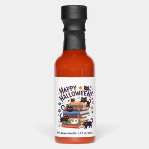 Ghost Cat Reading Books Lover Gifts Halloween Spoo Hot Sauces