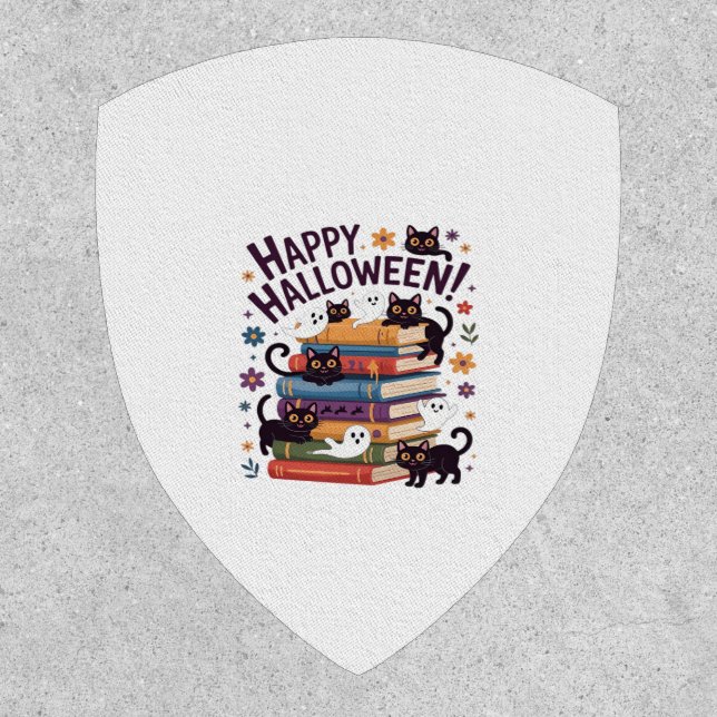 Ghost Cat Reading Books Lover Gifts Halloween Spoo Patch (Front)