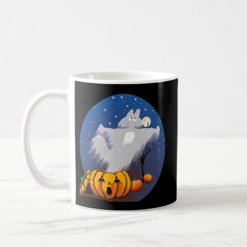 ghost cat rising out of a pumpkin on halloween coffee mug