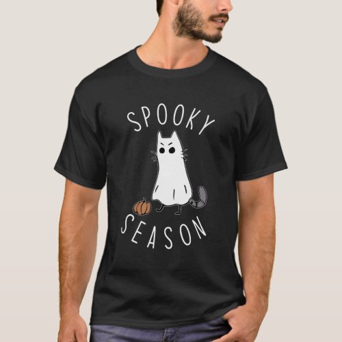 Ghost Cat Spooky Season Halloween Cat T_Shirt