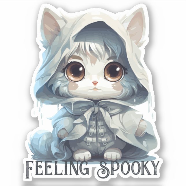 Ghost Cat Sticker - "Feeling Spooky" (Front)