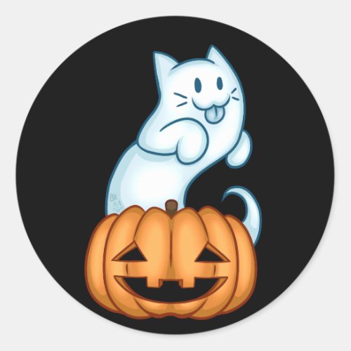 Ghost Cat with Pumpkin Classic Round Sticker