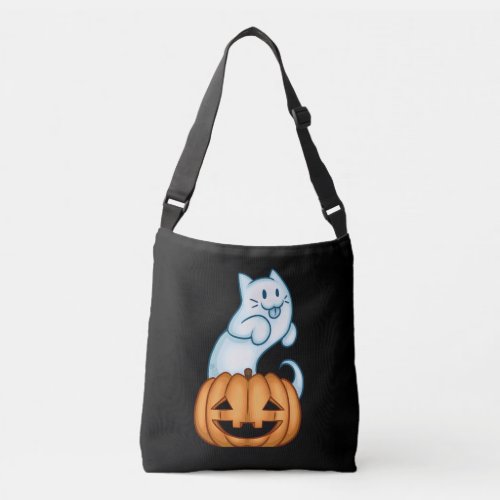 Ghost Cat with Pumpkin Crossbody Bag