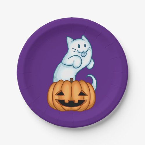 Ghost Cat with Pumpkin Paper Plates