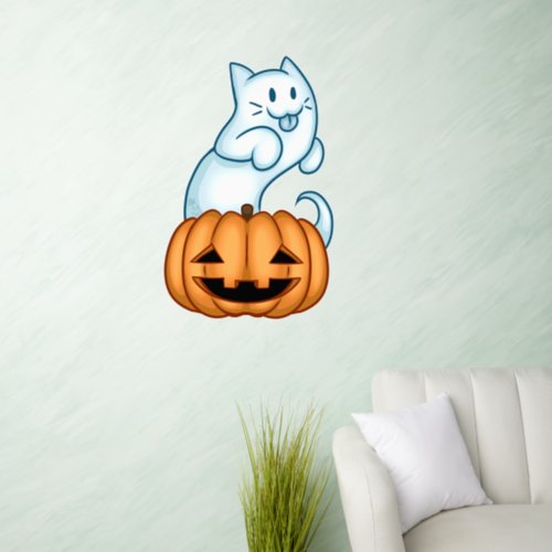 Ghost Cat with Pumpkin Wall Decal