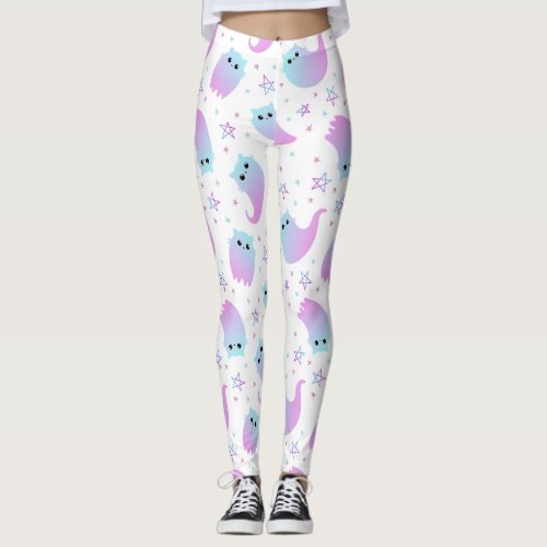 Ghost cats Halloween pattern Leggings