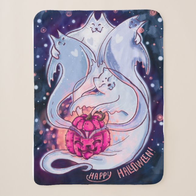 Ghost Cats Pumpkin Blanket (Front)