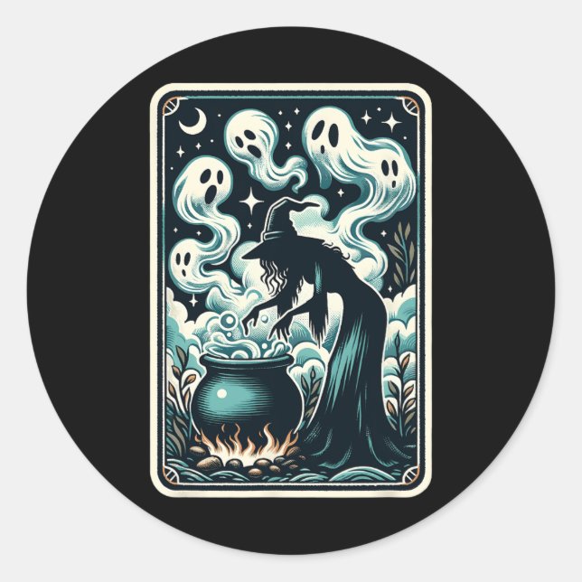 Ghost Cauldron Gothic Supernatural Tarot Card  Classic Round Sticker (Front)