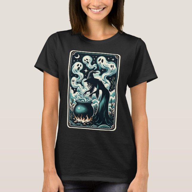 Ghost Cauldron Gothic Supernatural Tarot Card  T-Shirt (Front)