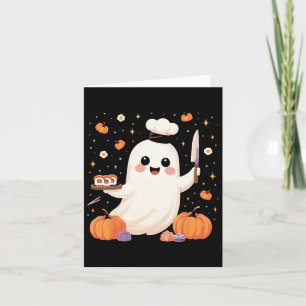 Ghost Chef With Sushi Tray Funny Halloween Spooky Card