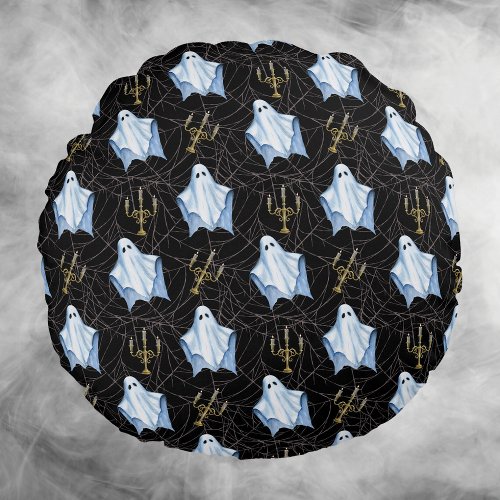 Ghost Cobwebs  Candelabra Halloween Gothic Black Round Pillow