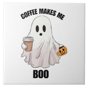 Ghost Coffee Halloween Funny Ceramic Tile