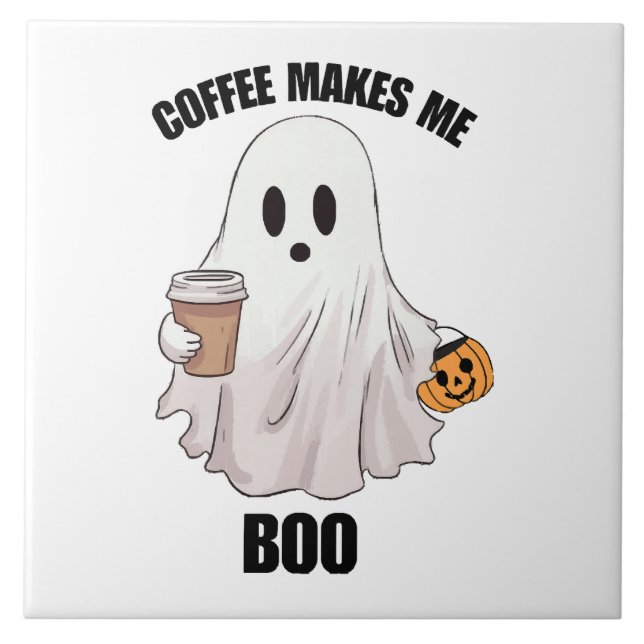 Ghost Coffee Halloween Funny  Ceramic Tile (Front)