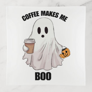 Ghost Coffee Halloween Funny Trinket Tray