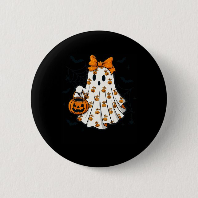 Ghost Coquette Spooky Halloween Pumpkin Treat Or T Button (Front)