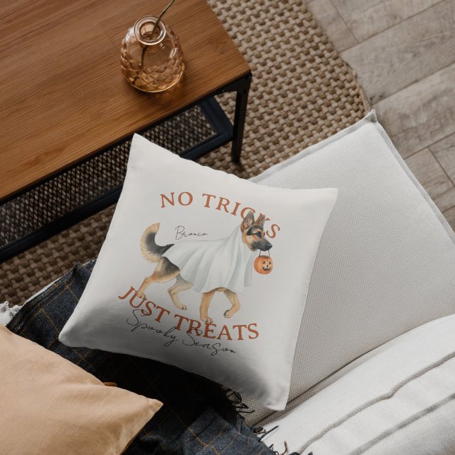 Ghost Costume Dog German Shepherd Spooky Season Throw Pillow (Elevate your fall home decor with this Ghost Costume Dog German Shepherd Spooky Season throw pillow!)