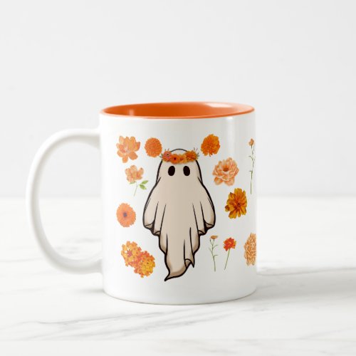 Ghost Cottagecore Fall Harvest Flowers Two_Tone Coffee Mug