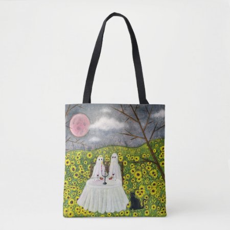 Ghost Couple And Flowers Whimsical Art Tote Bag