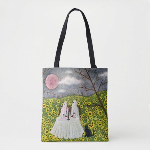 Ghost Couple and Flowers Whimsical Art Tote Bag