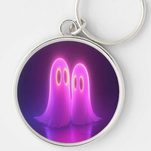 Ghost Couple – Kawaii Neon Love Keychain (Front)
