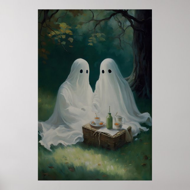 Ghost Couple Picnic Art Print Dark Academia Gothic (Front)