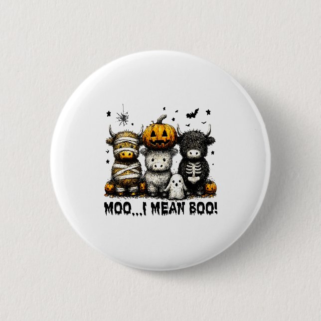 Ghost Cow Moo I Mean Boo Halloween Outfit Funny Co Button (Front)