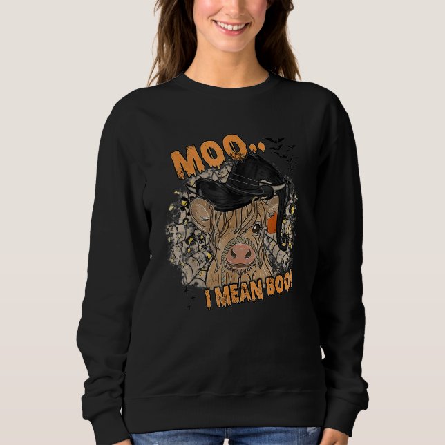 Ghost Cow Moo I Mean Boo Pumpkin Moon Halloween Sweatshirt (Front)