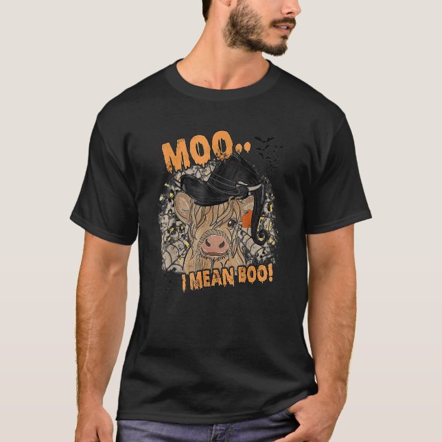 Ghost Cow Moo I Mean Boo Pumpkin Moon Halloween T-Shirt (Front)