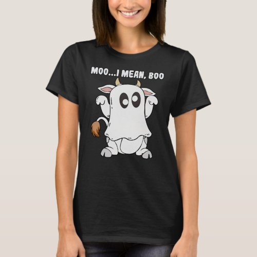 Ghost Cow Moo I Mean Boo Pumpkin Moon T_Shirt