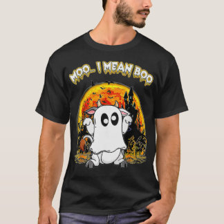 Ghost Cow Say Moo I Mean Boo Pumpkin Moon Funny Ha T-Shirt