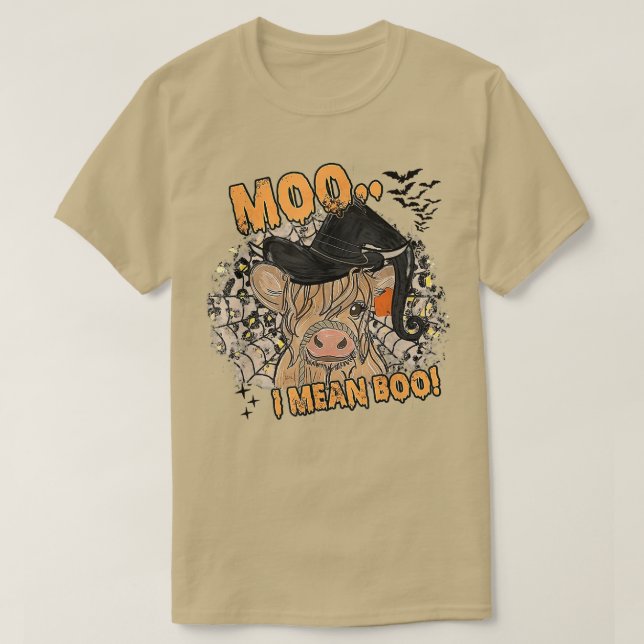 Ghost Cow Witch Moo I Mean Boo Pumpkin Moon Hallow T-Shirt (Design Front)