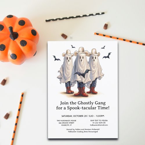 Ghost Cowboy Western Theme Spooky Halloween Party Invitation