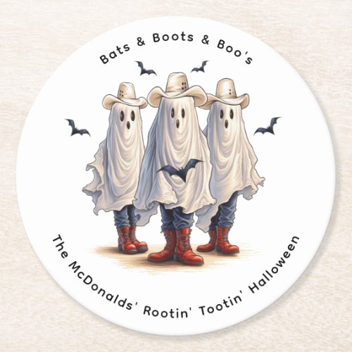 Ghost Cowboy Western Theme Spooky Halloween Party Round Paper Coaster