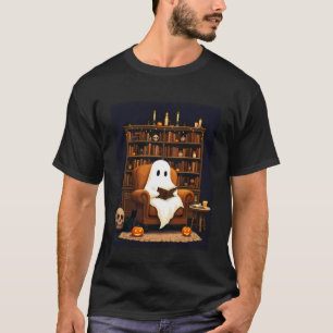 Ghost Cozy Reading Book Lover Black Cat Library Ha T-Shirt