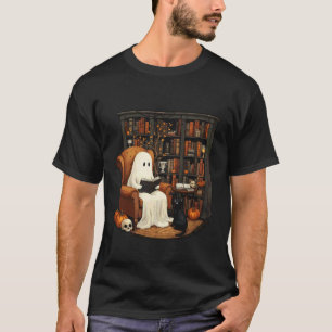 Ghost Cozy Reading Library Curious Black Cat Hallo T-Shirt