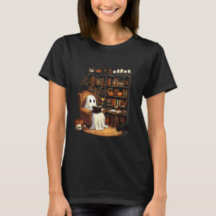 Ghost Cozy Reading Library Pumpkins and Black Cat T-Shirt