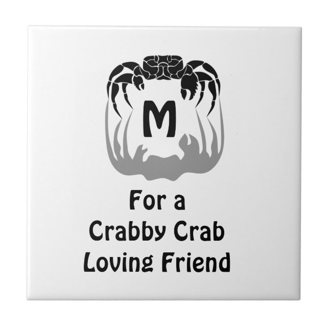 Ghost Crab Silhouette Casting a Shadow Monogram Ceramic Tile (Front)