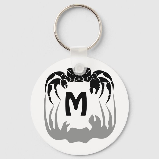 Ghost Crab Silhouette Casting a Shadow Monogram Keychain (Front)