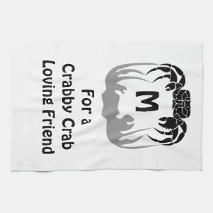 Ghost Crab Silhouette Casting a Shadow Monogram Kitchen Towel