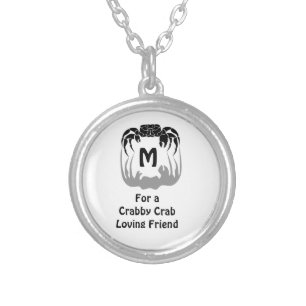Ghost Crab Silhouette Casting a Shadow Monogram Silver Plated Necklace