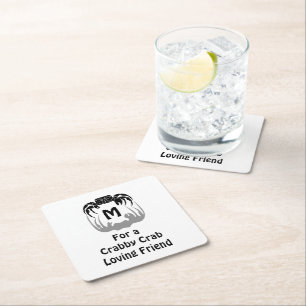 Ghost Crab Silhouette Casting a Shadow Monogram Square Paper Coaster