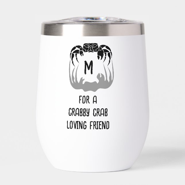 Ghost Crab Silhouette Casting a Shadow Monogram Thermal Wine Tumbler (Front)