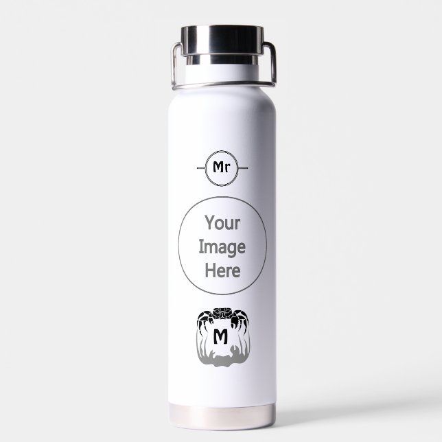 Ghost Crab Silhouette Casting a Shadow Monogram Water Bottle (Back)