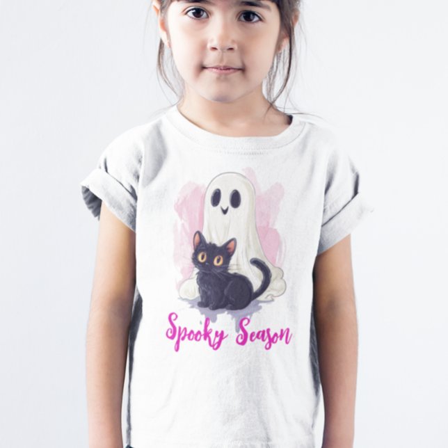 Ghost Cute Black Cat Pink Spooky Season T-Shirt (Creator Uploaded)